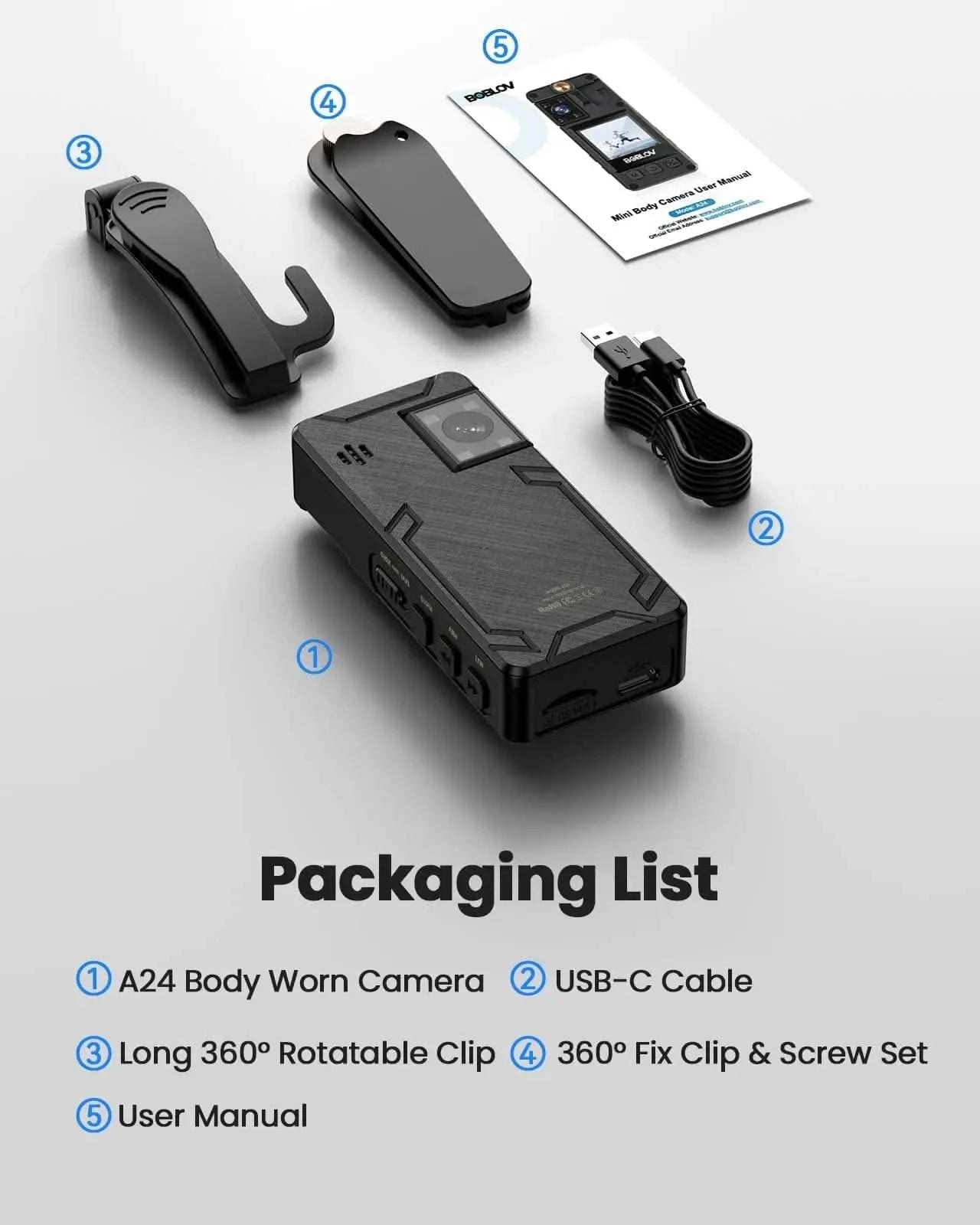 BOBLOV Mini Camera A24 HD 1296P Sports Action DV Digital Cameras Security Protection Small Camcorder Pocket Police Body Camara - M & M Global