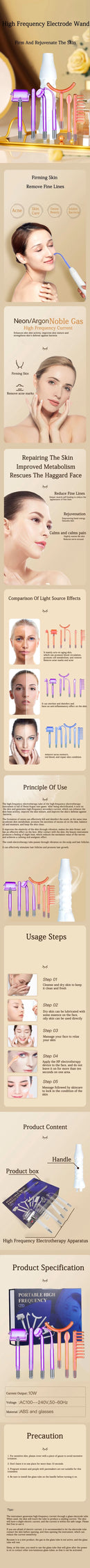 High Frequency Facial Wand For Hair Face Anti Aging Therapy Acne Tool  Neon+Argon Wands Skin Beauty (no handle） - M & M Global