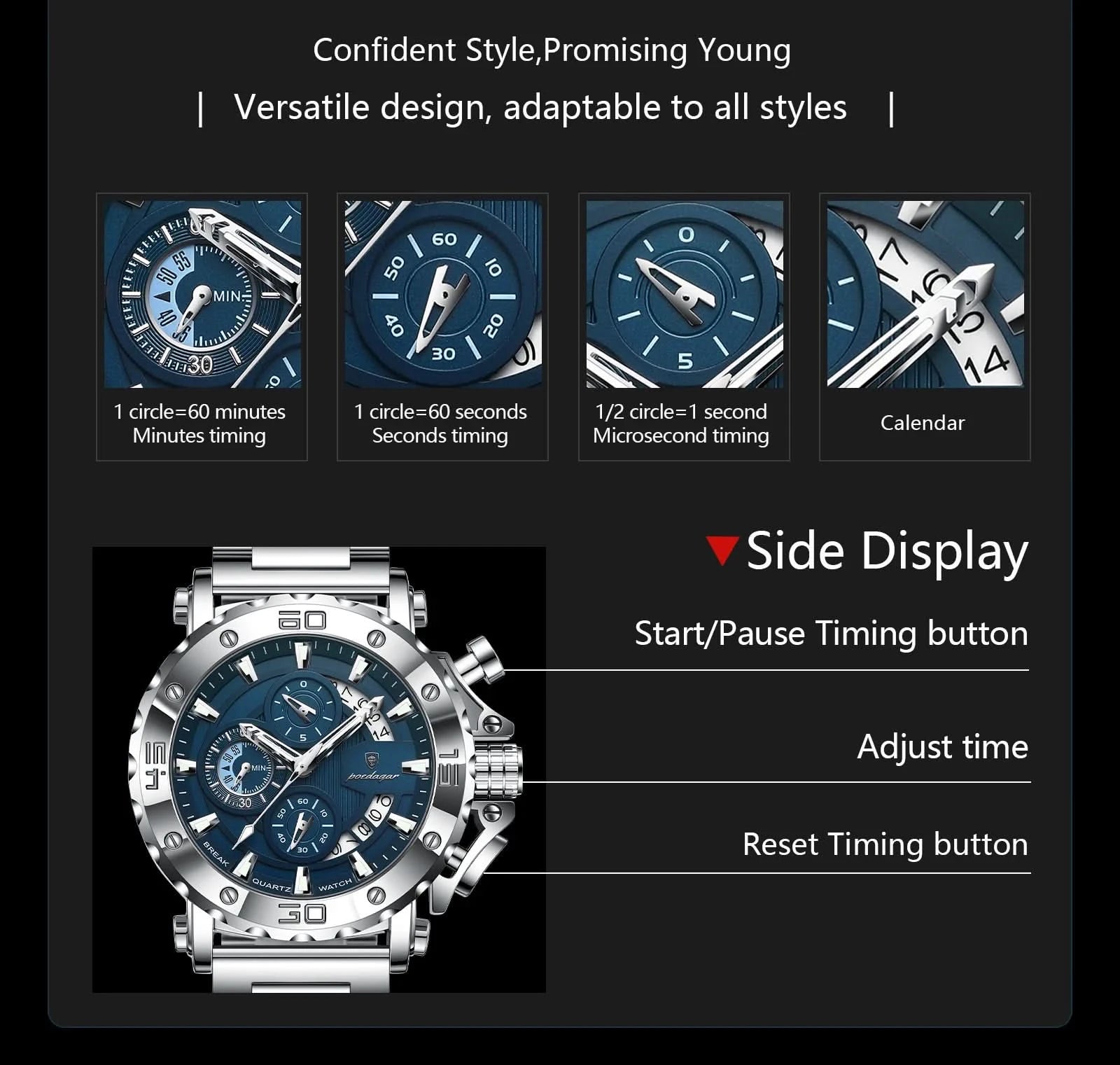 POEDAGAR Luxury Watch For Men Calendar Luminous Waterproof Man Clock Male Chronograph Stainless Steel Men's Quartz Watches Reloj - M & M Global