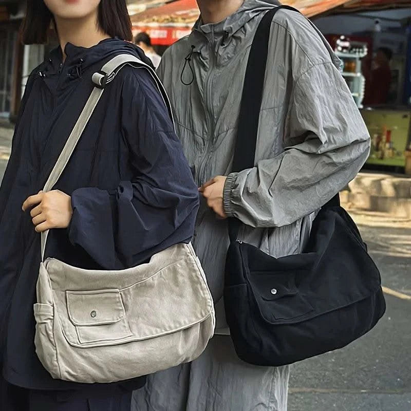 Casual Canvas Messenger Bag Versatile Flip Large Capacity Shoulder Book Bag For Student Adjustable Crossbody Bag For Men Women - M & M Global
