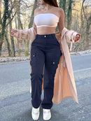 2025 Women's Cargo Pants High Waisted Casual Work Pants Baggy Stretchy Straight Leg Tactical Pants Streetwear Y2K Fashion