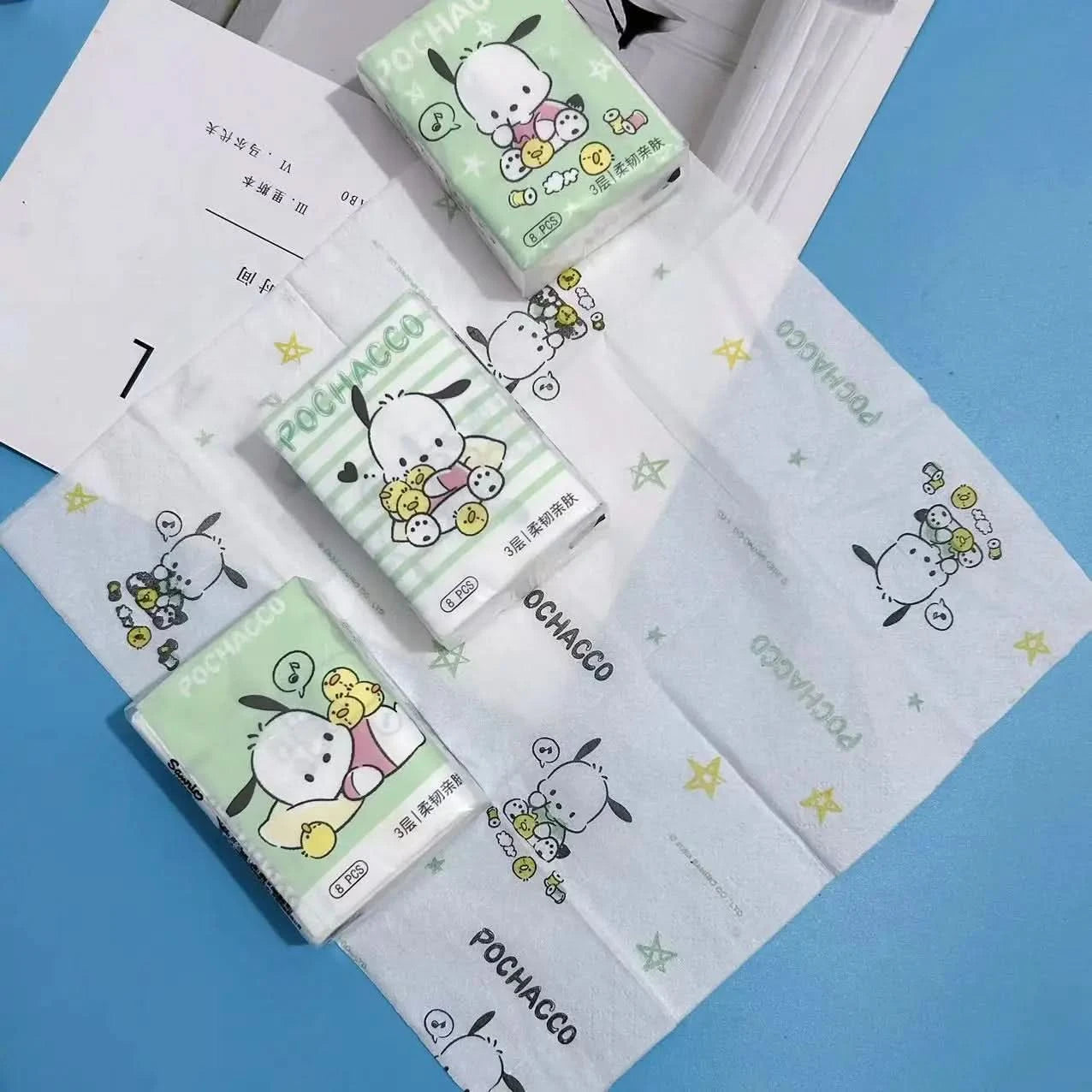 Kawaii Hello Kitty Handkerchief Paper Cartoon Sanrio Pochacco Kitty Printed Napkins Portable Small Pocket Tissues Facial Paper - M & M Global