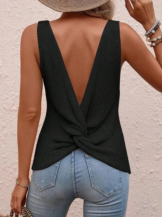 Large back cut and twisted knitted sweater casual sleeveless top for women's summer sweater for women's clothing - M & M Global