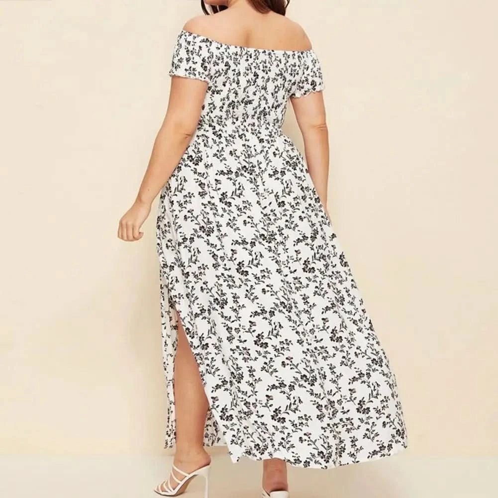 Plus Size Maxi Dress Elastic Chest Wrapped Fine Sewing Long Dress Bohemia Style Off Shoulder Long Dress - M & M Global