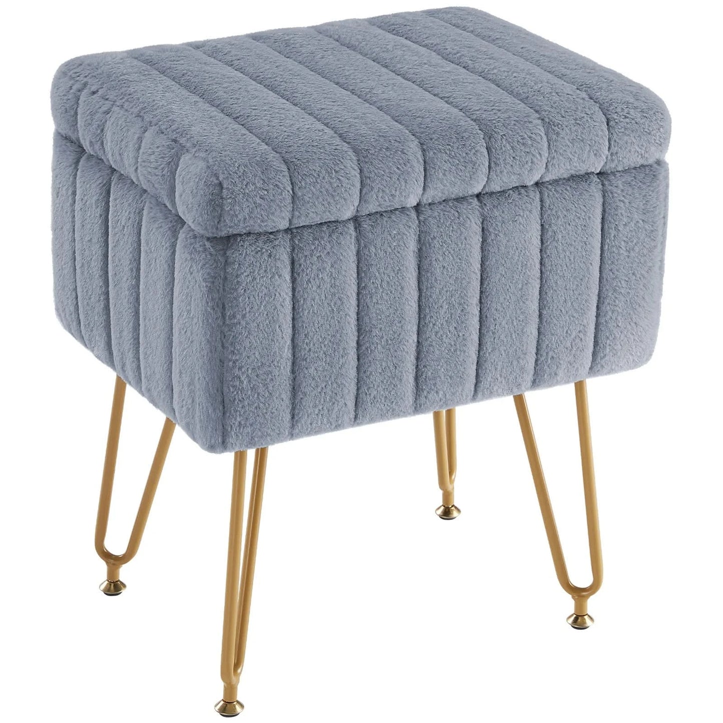 JHK Faux Fur Bedroom seating Hidden Storage Stools Ottomans Padded Makeup with 4 Metal Legs Anti-Slip Adjustable Feet for Home