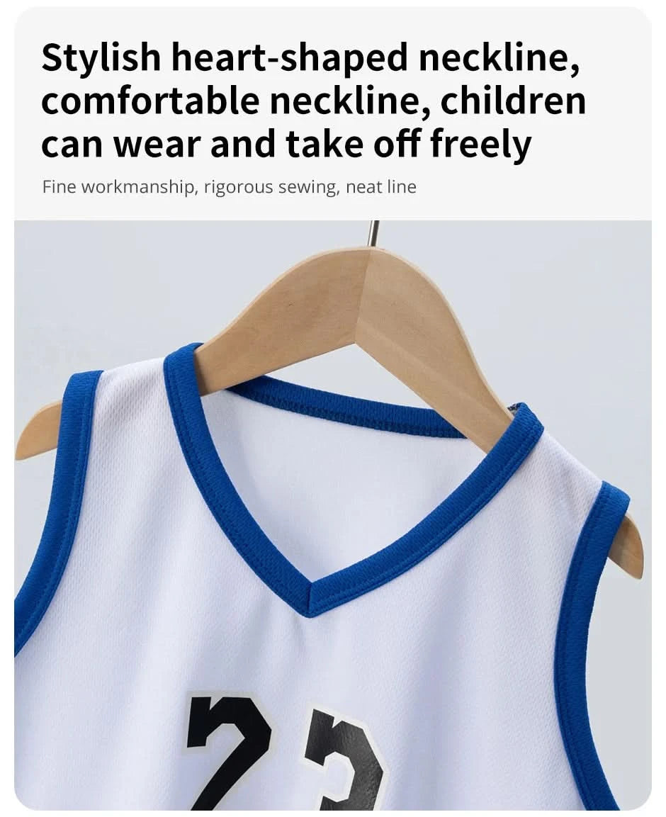 Summer CHILDREN'S Basketball Suit Boys and Girls Sports Vest Shorts Suit 23rd Handsome Boys and Students Vest Suit 2-piece. - M & M Global