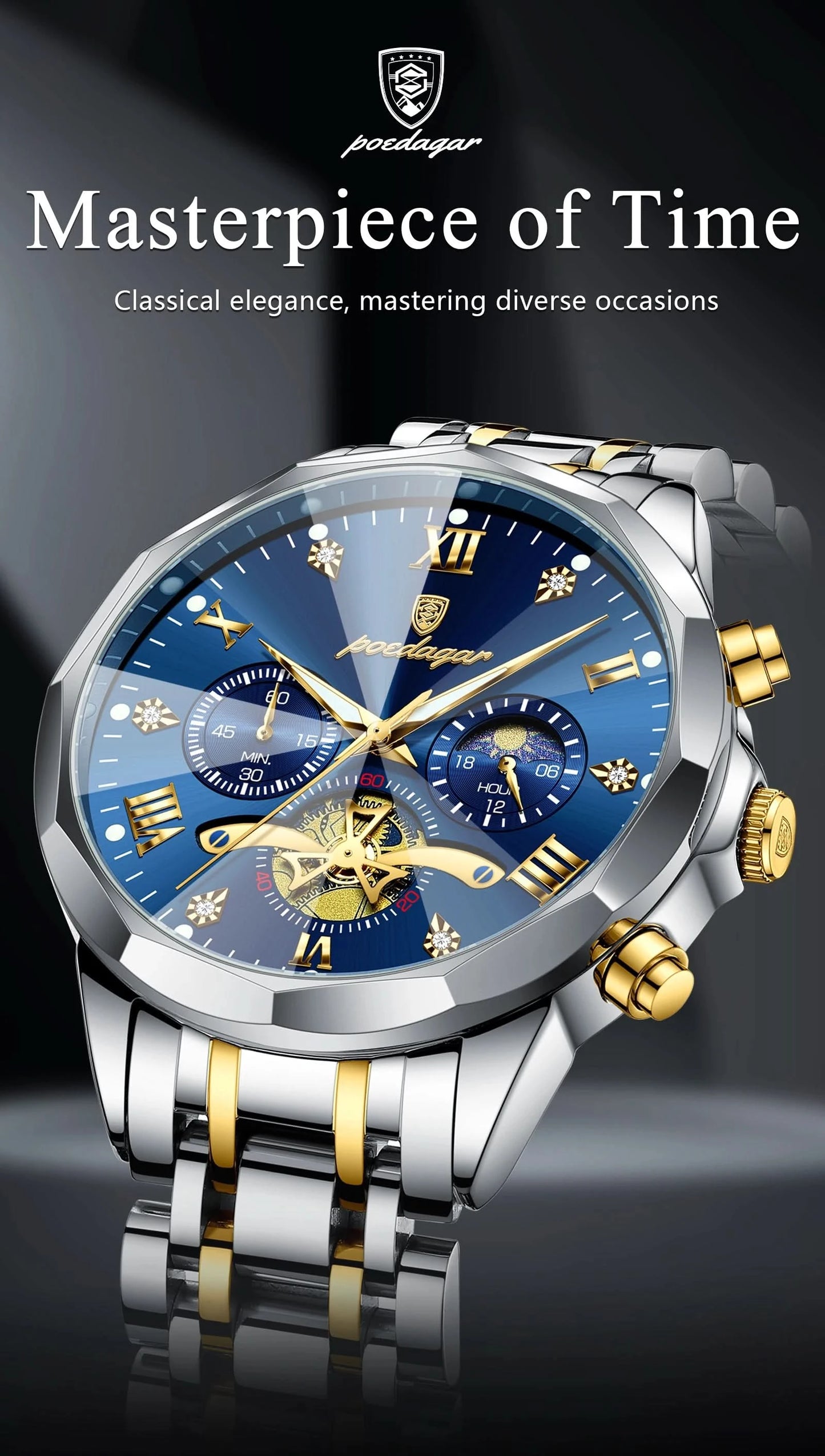 POEDAGAR Luxury Men Watch Top Original Waterproof Luminous Chronograph Man Wristwatch Stainless Steel Quartz Men's Watches Reloj - M & M Global