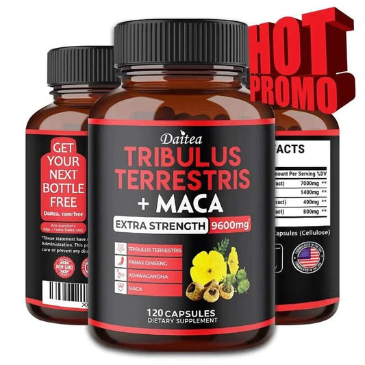 Daitea Tribulus + Maca Extract Capsules - Extra Strength 9600 Mg - Energy, Mood, Stamina and Immunity, Non-GMO - M & M Global