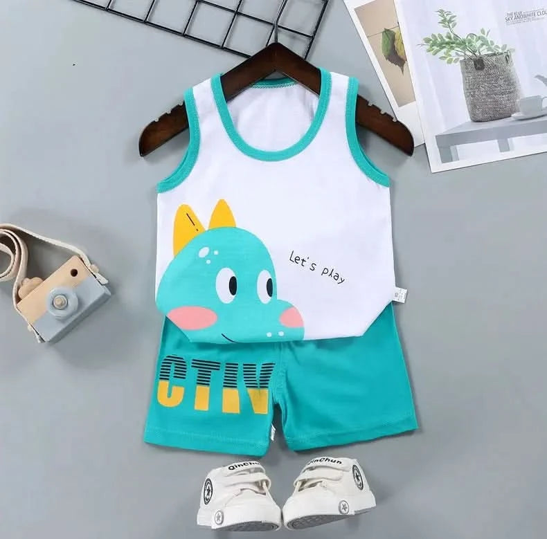 Children Sets Kids Vest Suit 2PCS Set Summer Cotton T-Shirt Girl Shorts Clothes Children Boys Girls Sleeveless Suit Wear Cloth - M & M Global