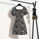 Women Mini Dresses Summer Fashion Female Vestidos Print Floral Chiffon Dresses Shirring Pleated Short Puffy Sleeve Casual Dress - M & M Global