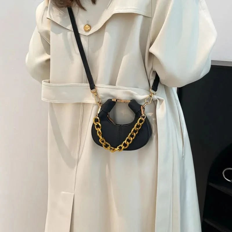 Mini Semicircle Saddle Crossbody Bag For Women Luxury Lemon Color Handbag Half Moon Bag Fashion Chain Lady Cross Body Bag - M & M Global