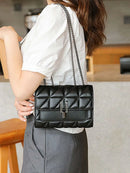 Classic Quilted Detail Square Bag, Solid Color Flap Shoulder Bag, All-Match Chain Bag - M & M Global