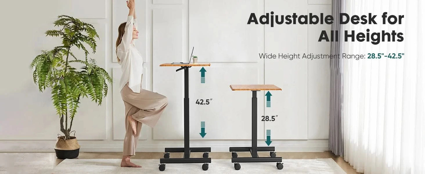 JHK Portable Computer Desk Laptop Height Adjustable Table Mobile Sitting Workstation Lockable Wheels Suitable For Work Learning