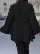 Women s Plus Size Blazer Elegant Solid Color Long Sleeve Lapel V-Neck One Button Coat Work Office Jacket with Flare Hem