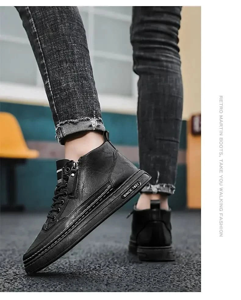 Men Boots Winter High Top Leather Shoes Fashion Cotton Shoes Fashion Ankle Boots Business Casual Outdoor Shoes Male Sneakers New - M & M Global
