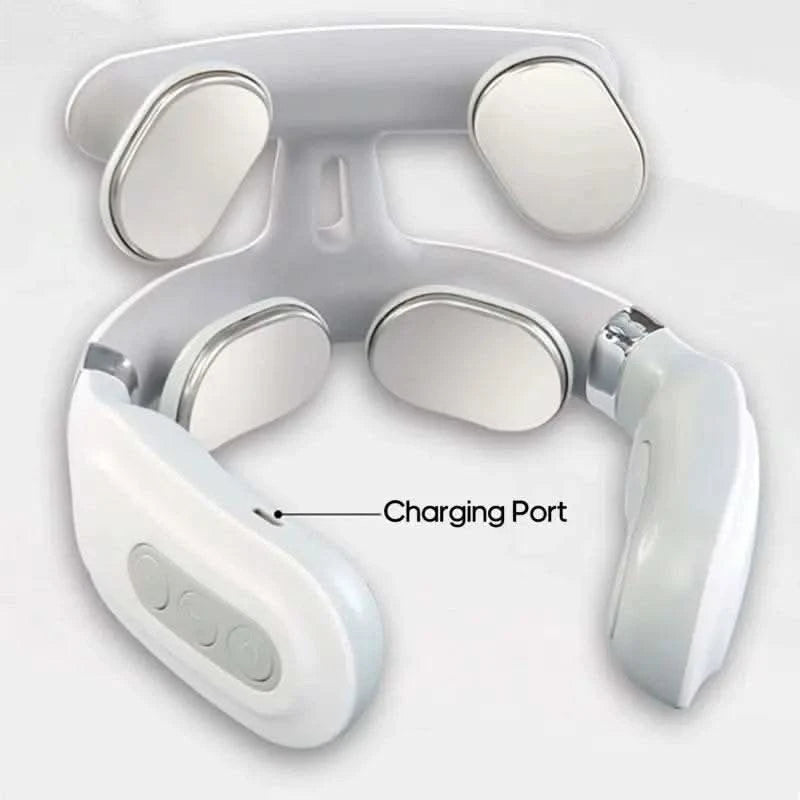 4-head Cervical Massager Strength Adjustment USB Charging Intelligent Voice Heating Neck Massager Neck Care White - M & M Global