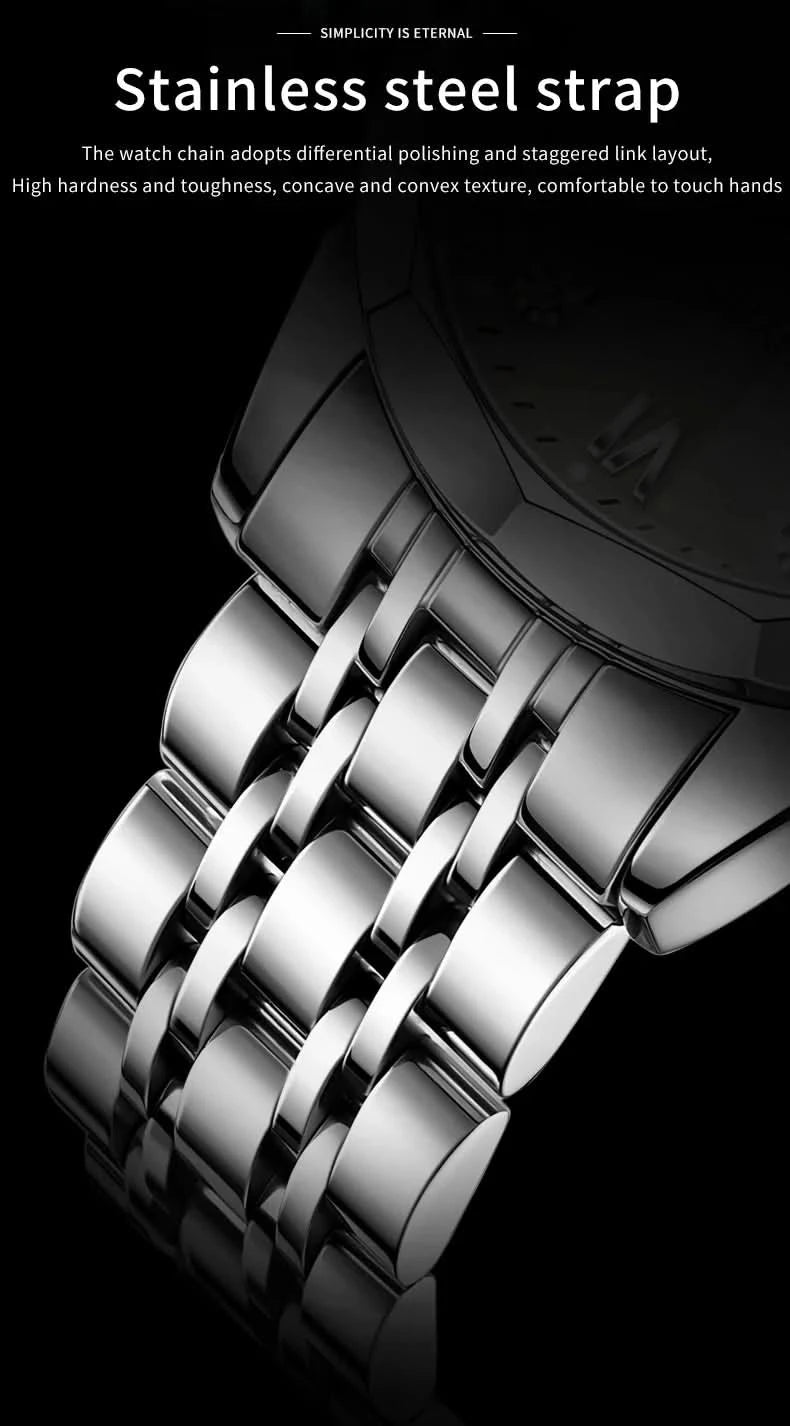 OLEVS Men's Watches Causal Fashion Original Quartz Watch for Man Waterproof Stainless Steel Luminous Date Week Trend Dress Reloj - M & M Global