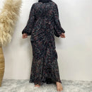 Muslim Women's dress Casual print bark crepe long dress Zipper collar long sleeves loose Muslim maxi dress - M & M Global