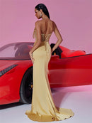 Elegant Slit Gold Sequrin Formal Evening Dress Women Long Luxury Mermaid Deep V-neck Caicktail Gown Party Prom Dress