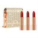 3 Colors Matte Lipstick Set Lip Stick with Sliver Chain Bag Package Non-Stick Cup Long Retractable Red Lipstick Set 3.5gx3
