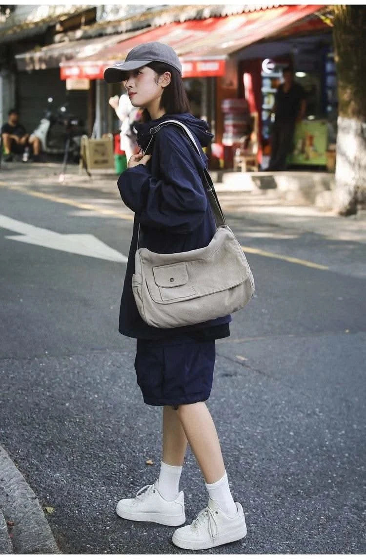 Casual Canvas Messenger Bag Versatile Flip Large Capacity Shoulder Book Bag For Student Adjustable Crossbody Bag For Men Women - M & M Global