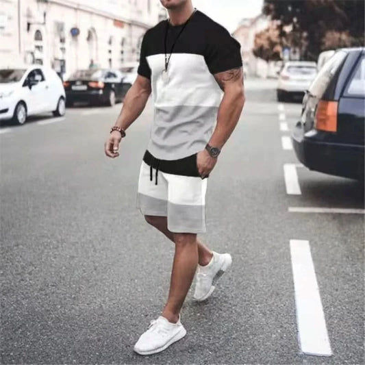 Summer Set Men Oversized T Shirt Shorts 2 Piece Outfits Short Sleeve Print Tracksuits Fashion Sportswear Sets Men's Clothing - M & M Global