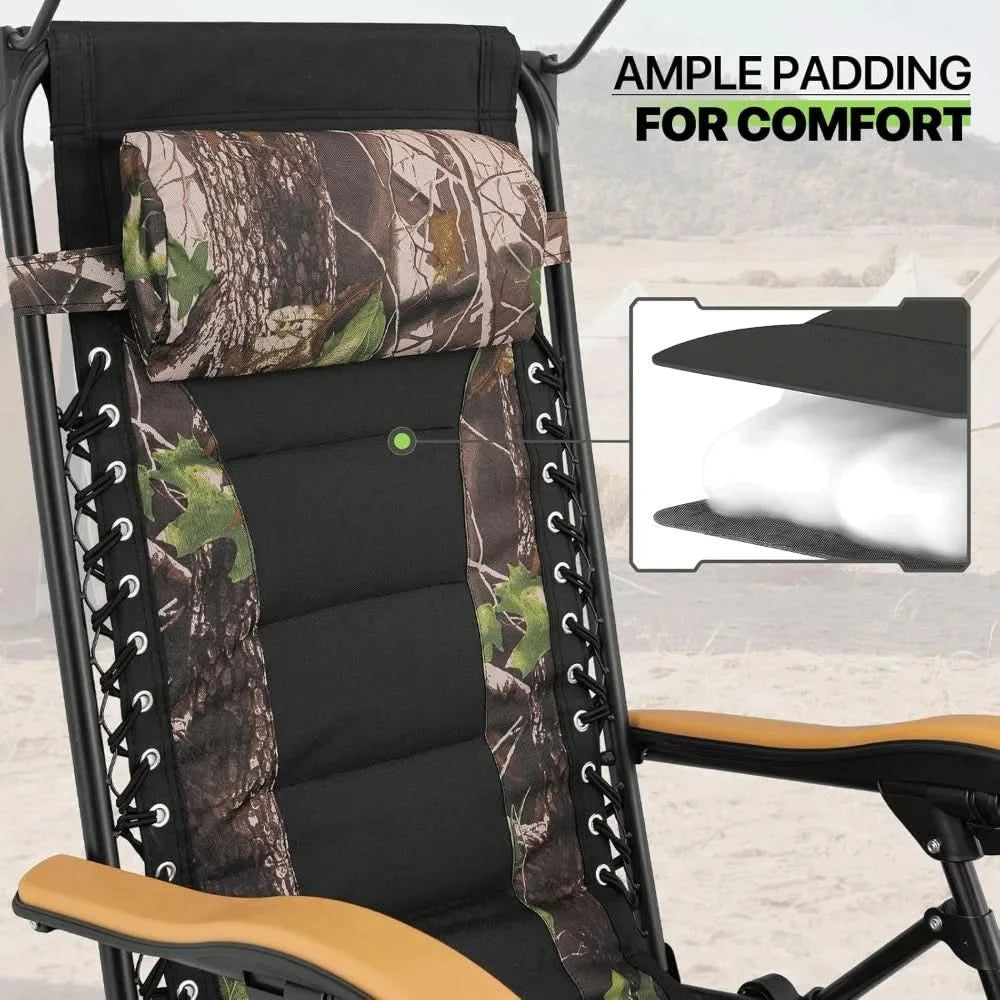 Zero Gravity Chair with Canopy Set of 2, Reclining Outdoor Patio Lounge Chair, Folding Anti Gravity Recliner