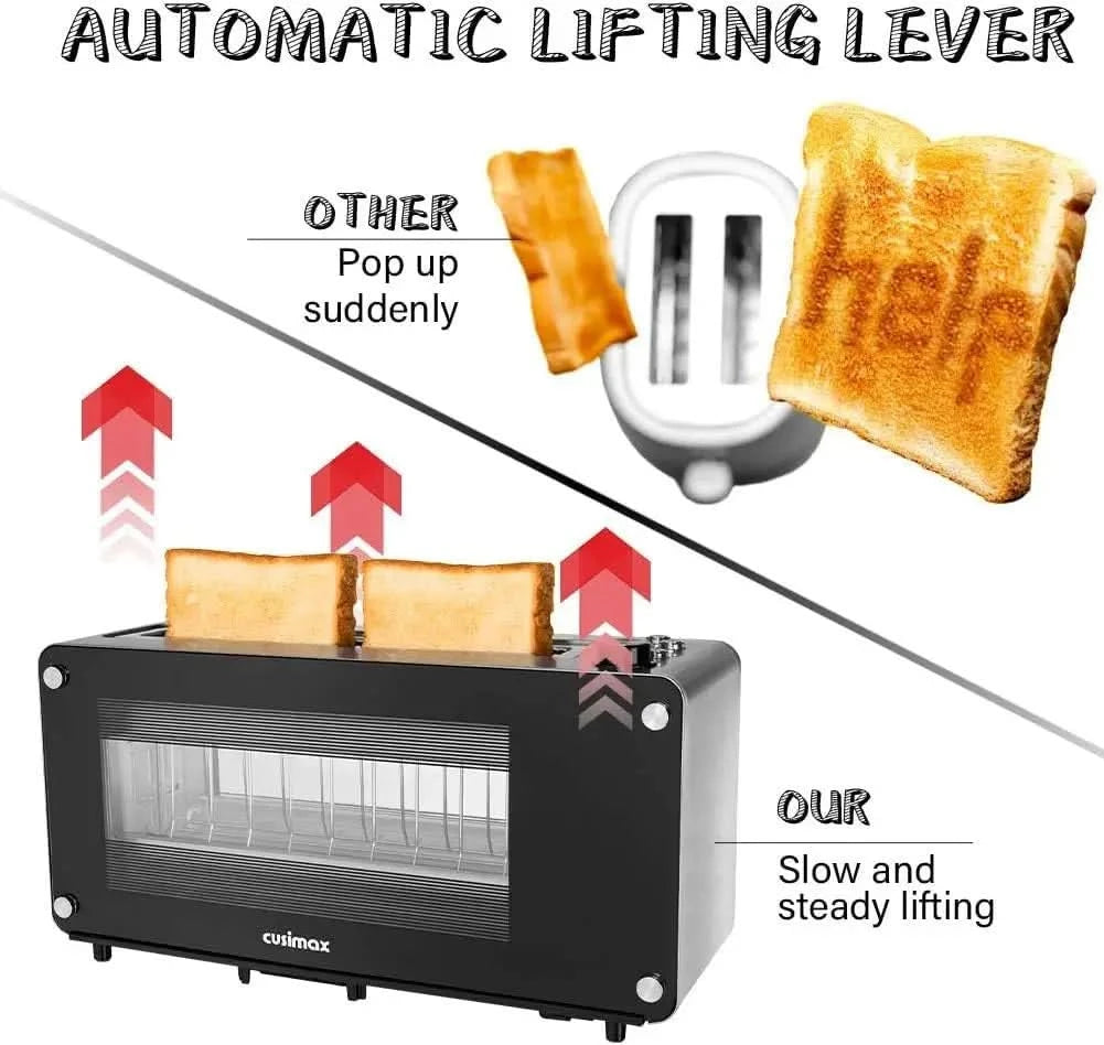 Toaster 2 Slice, Toaster Long Slot with Glass Window Bagel Toasters, Artisan Bread Toaster Stainless Steel Wide Slot with Automa - M & M Global