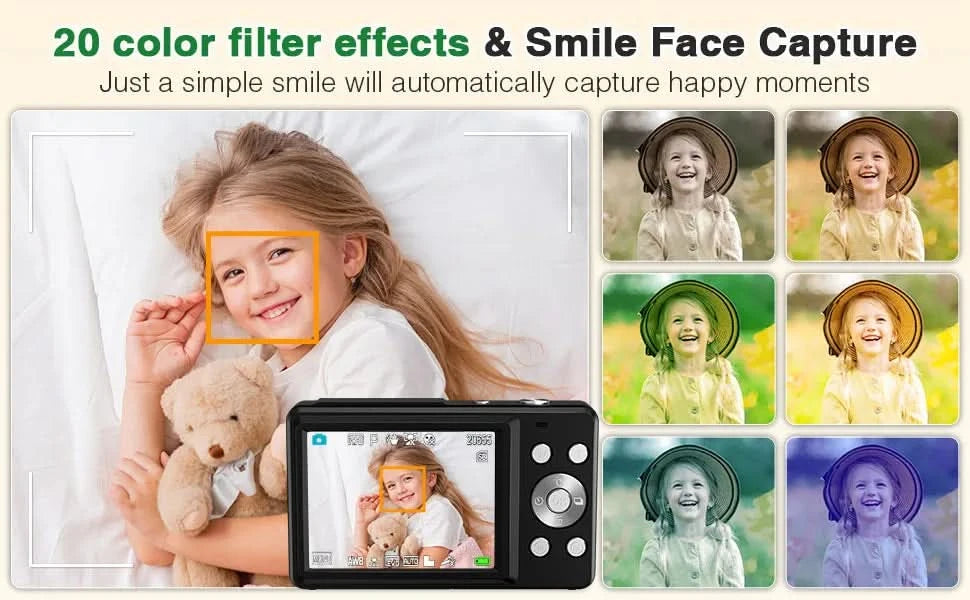 HD 1080P 2.4 inch digital Camera Rechargeable Cameras with 16x Zoom Compact Camera 44MP Cameras for kids Beginner Camera - M & M Global
