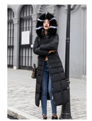 Korean Style Thickened Winter Cotton Jacket Women's Long Coat with Fur Collar Slim Fit Hooded Ladies' Cotton Padded Coat