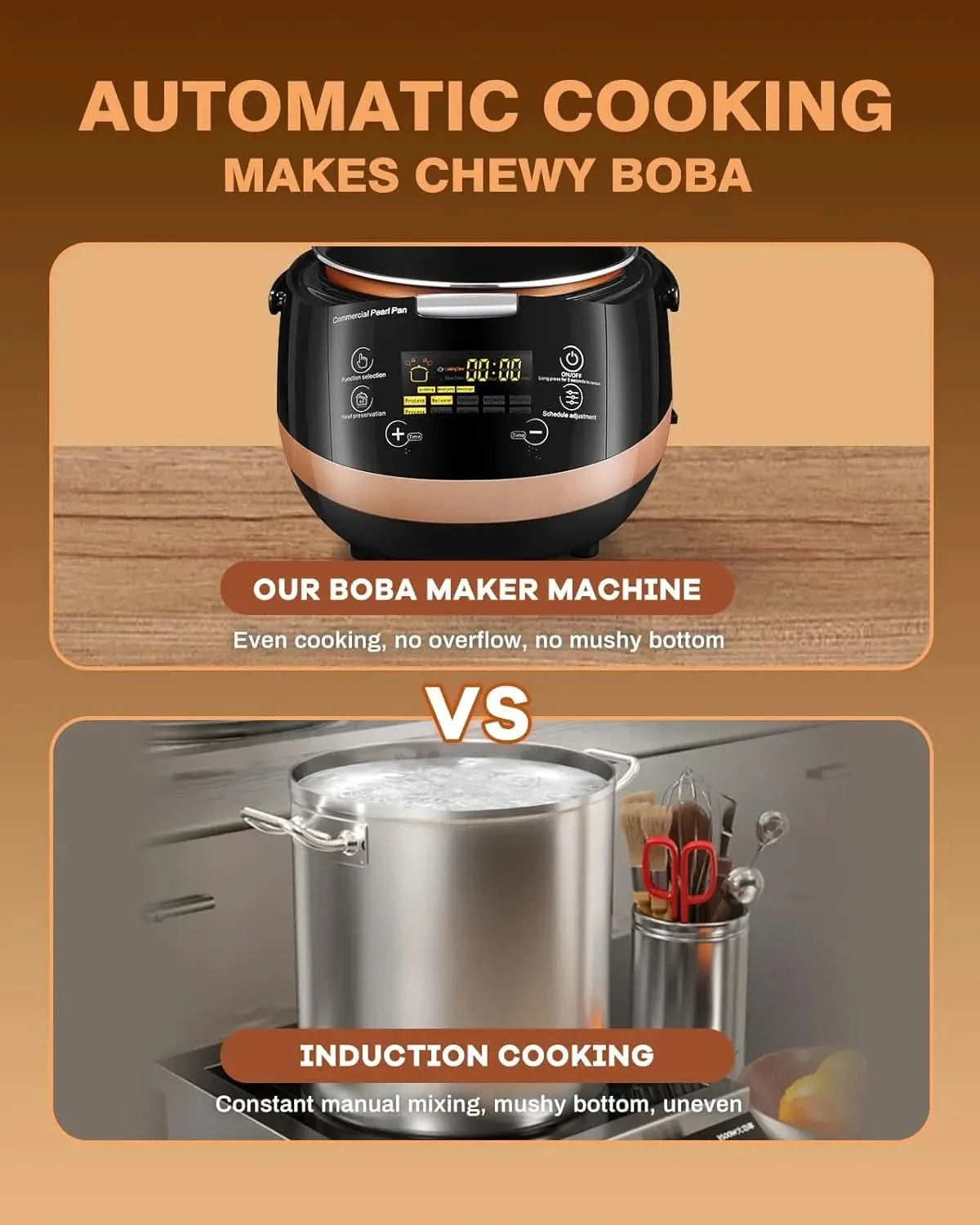 5L Boba Maker Machine Commercial Intelligent Tapioca Cooker with Even Heat Distribution, Anti-Overflow & Pressure Relief Valve, - M & M Global
