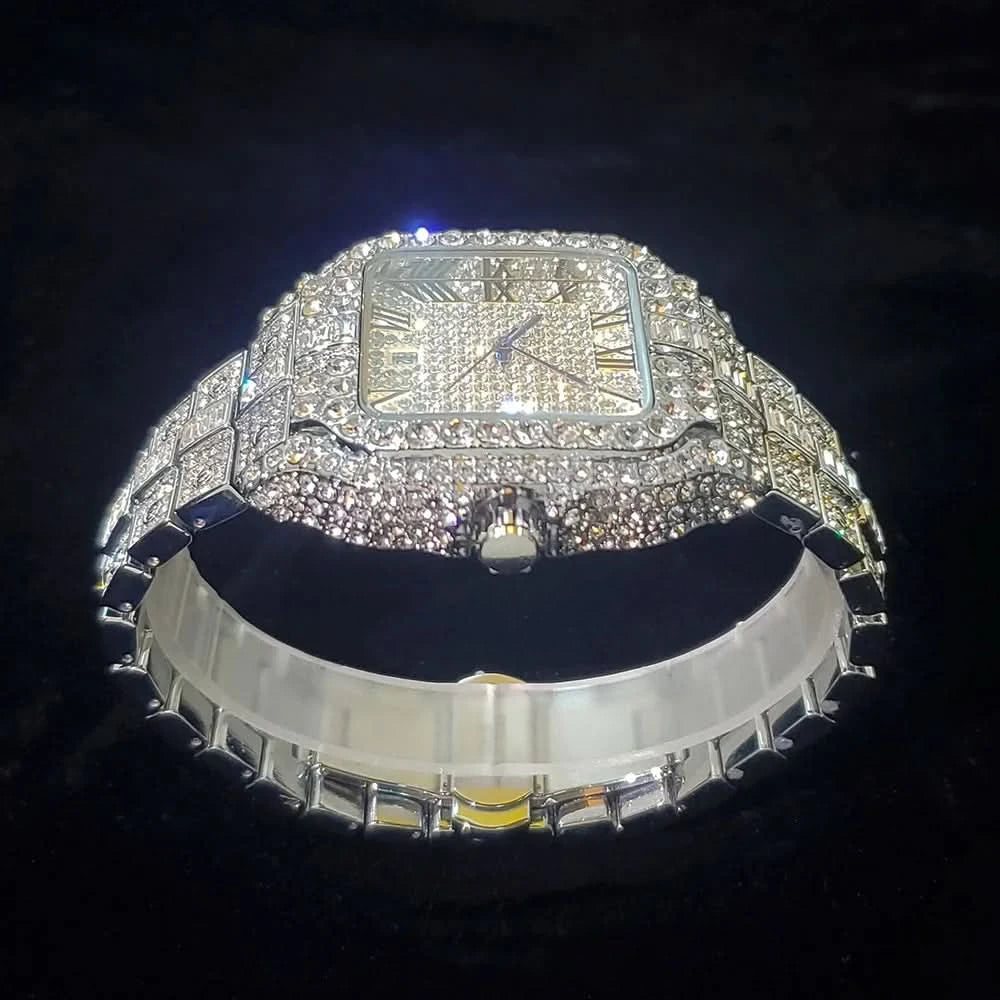 Luxury Original Brand Men Watch Fashion Bling Diamond Inlay Square Wristwatch Hip Hop Iced Out Man Jewelry Clock - M & M Global