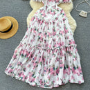 SINGREINY Beach Vacation Floral Print Dress Women Backless Lace Up Cross Bandage Ruched Korean Hotsweet Fashion Party Long Dress - M & M Global