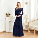 Elegant Long Sleeves Sequin Tulle Evening Dresses 2025 Women Luxury Mermaid Formal Bridesmaid Party Maxi Prom Dress