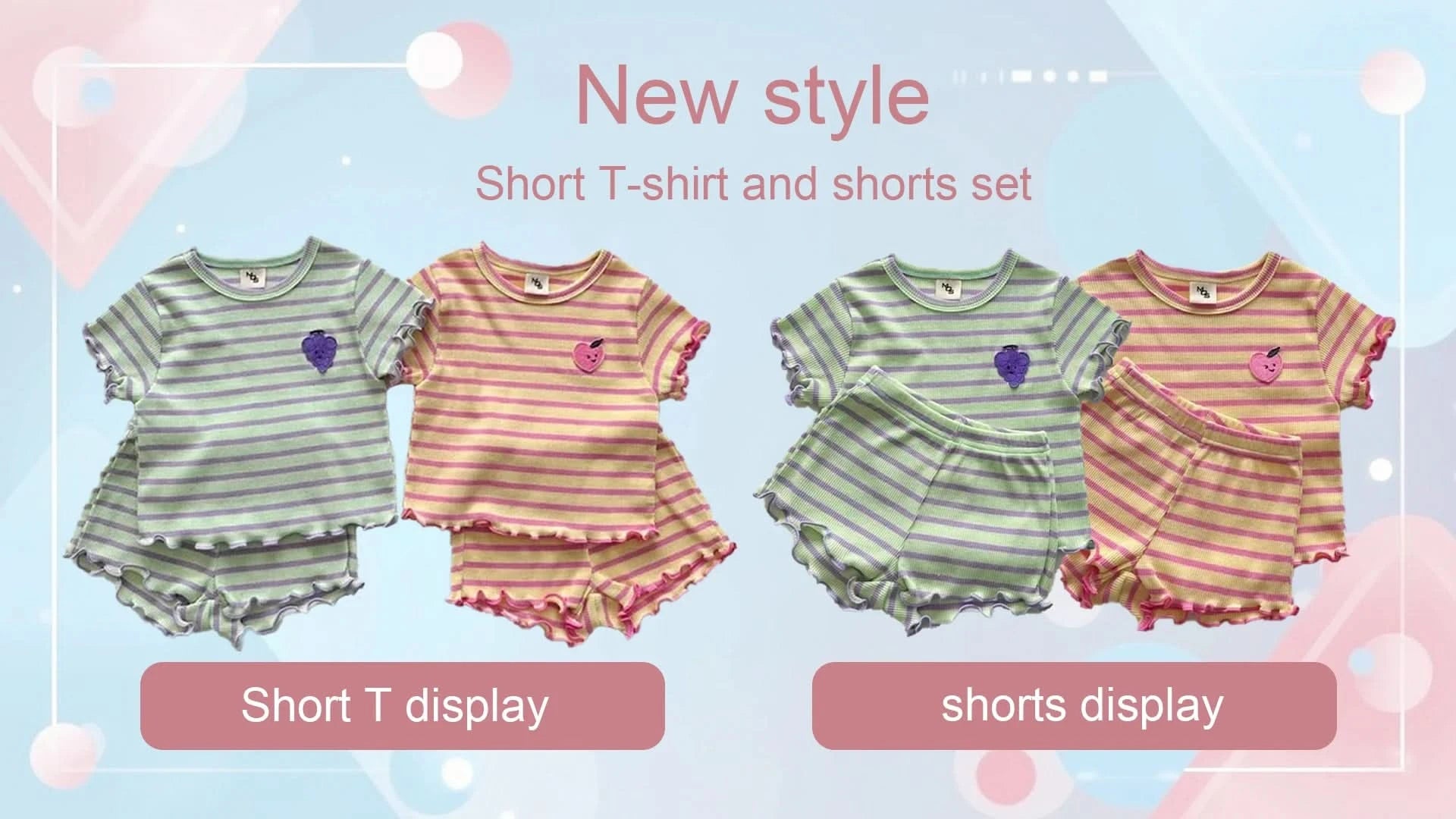 Summer baby clothes 0-5T solid color boys striped sleeveless T-shirt shorts set breathable girls vest short sleeved shorts set - M & M Global