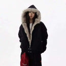 2025 Y2k American new Jacket  Retro Woolen Collar Hoodeds Cotton Plush Men Street Hip Hop Gothic Harajuku Oversize Jacket Coat