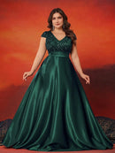 Plus Size Elegant V-Neck Red Sequins Evening Dress Long Luxury Women Satin Sleevesless Party Prom Cocktail Gowns
