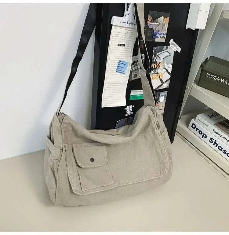 Casual Canvas Messenger Bag Versatile Flip Large Capacity Shoulder Book Bag For Student Adjustable Crossbody Bag For Men Women - M & M Global
