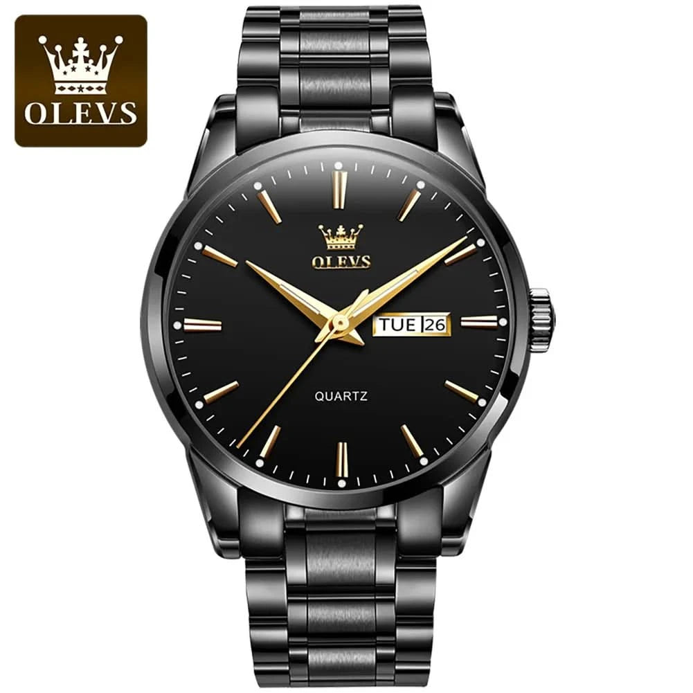 OLEVS Men Watches Waterproof Stainless Steel Quartz Male Wristwatch Gold Watch Fashion Luminous Luxury Calendar Business Clock - M & M Global