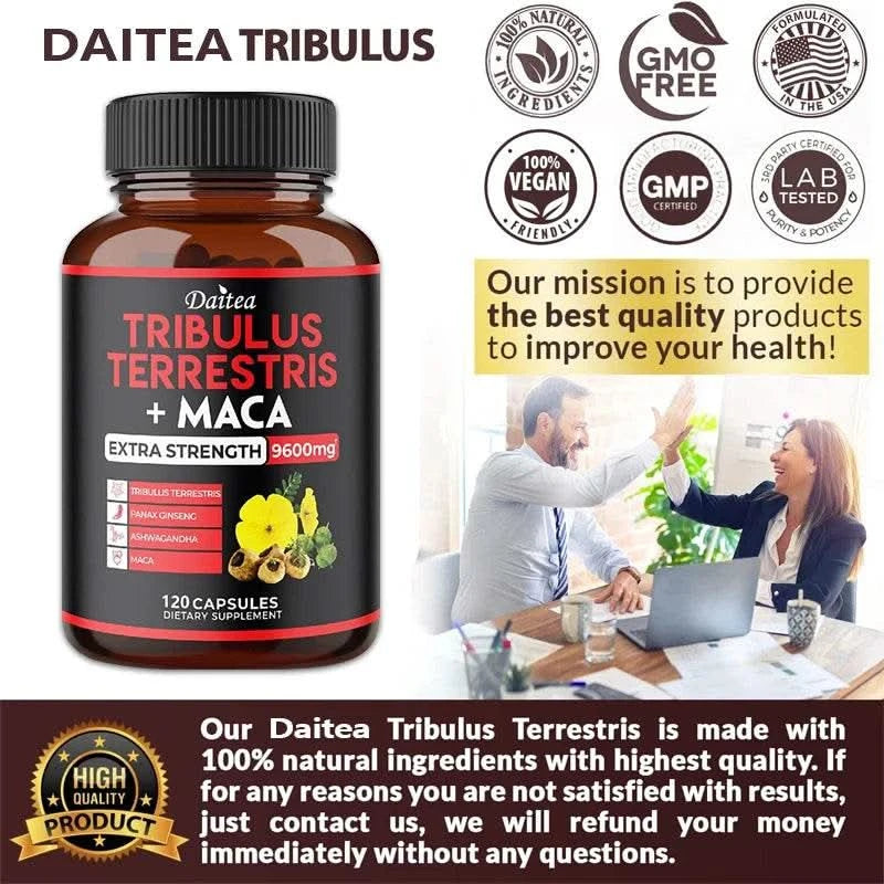 Daitea Tribulus + Maca Extract Capsules - Extra Strength 9600 Mg - Energy, Mood, Stamina and Immunity, Non-GMO - M & M Global