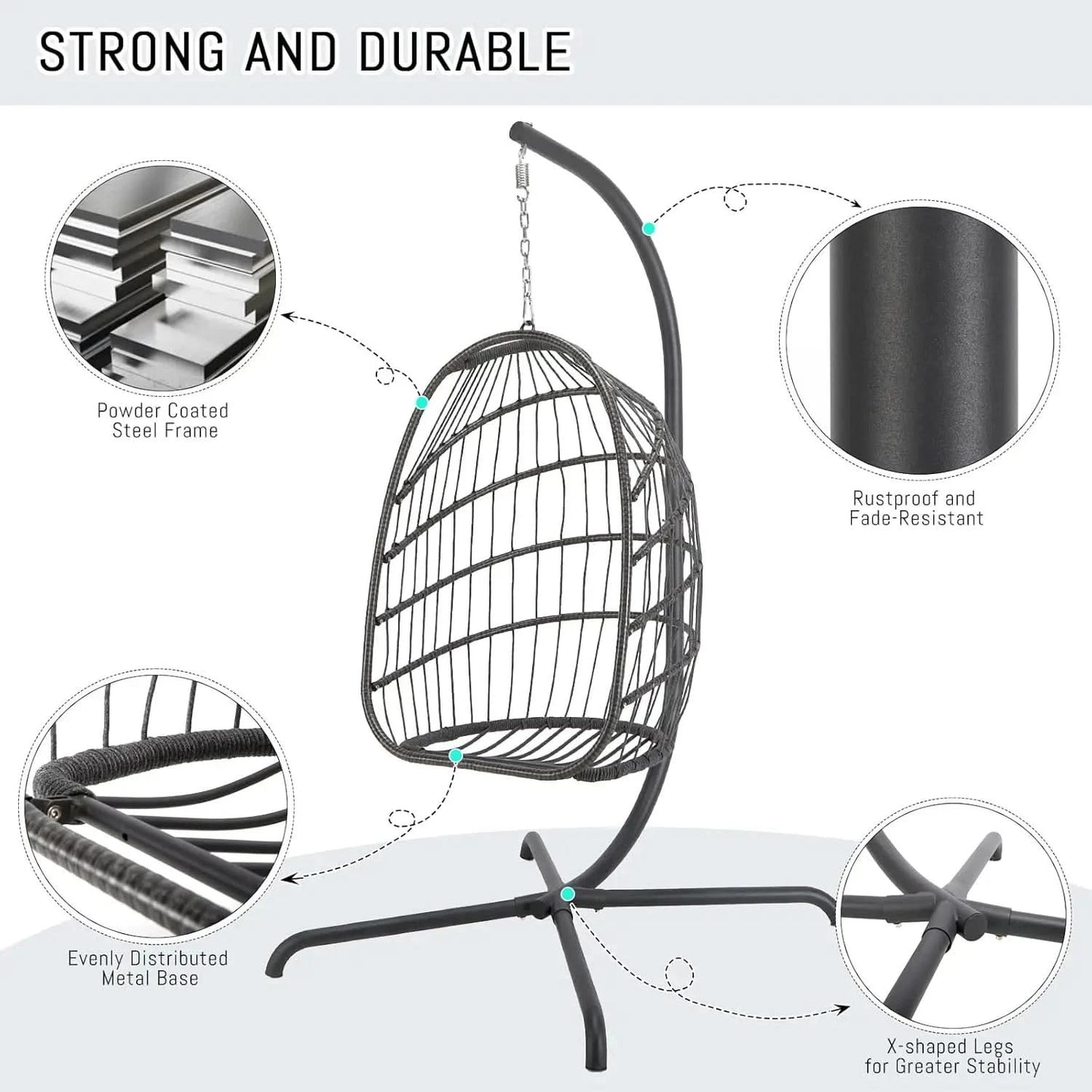 Outdoor Hanging Egg Chair with Stand, 350Lbs Sturdy Wicker Egg Swing Chair for Outside, Comfortable Rattan Patio