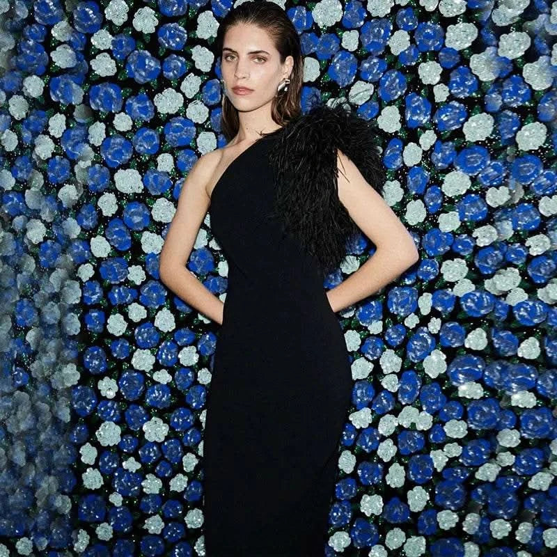 Dulzura Black Sleeveless One Shoulder Maxi Dress For Women Bodycon Sexy Party Elegant Long Dress Birthday Evening Outfit - M & M Global