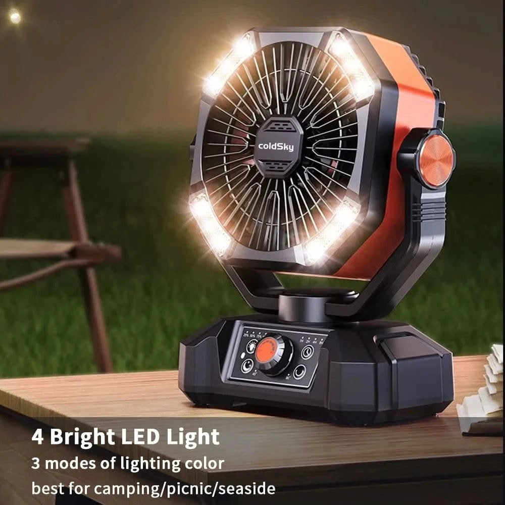coldSky Camping Fan with 4 LED Lantern 8 Speeds Desk Fan 20000mAh Battery Portable Outdoor Fan for Outdoor Camping and Fishing - M & M Global