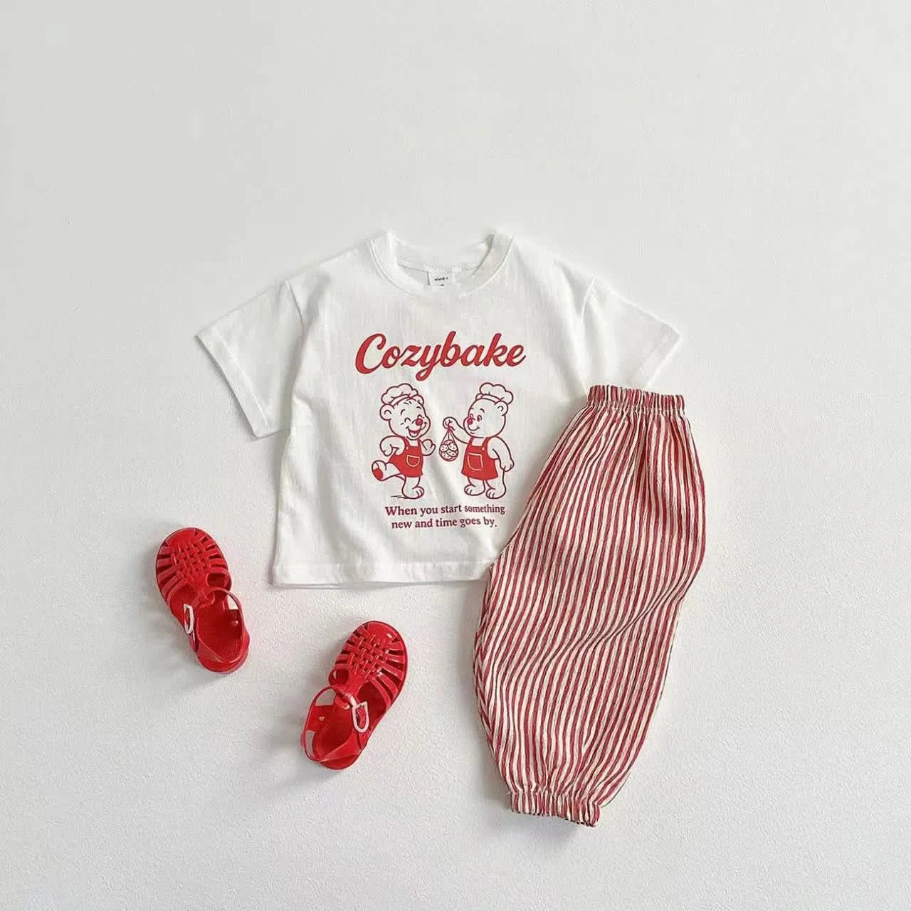 Print Tshirt Plaid Shorts 2Piece Set Summer Costume Boys Girls Baby Loose White Tees All-match Shorts New Child Trendy Outfits - M & M Global