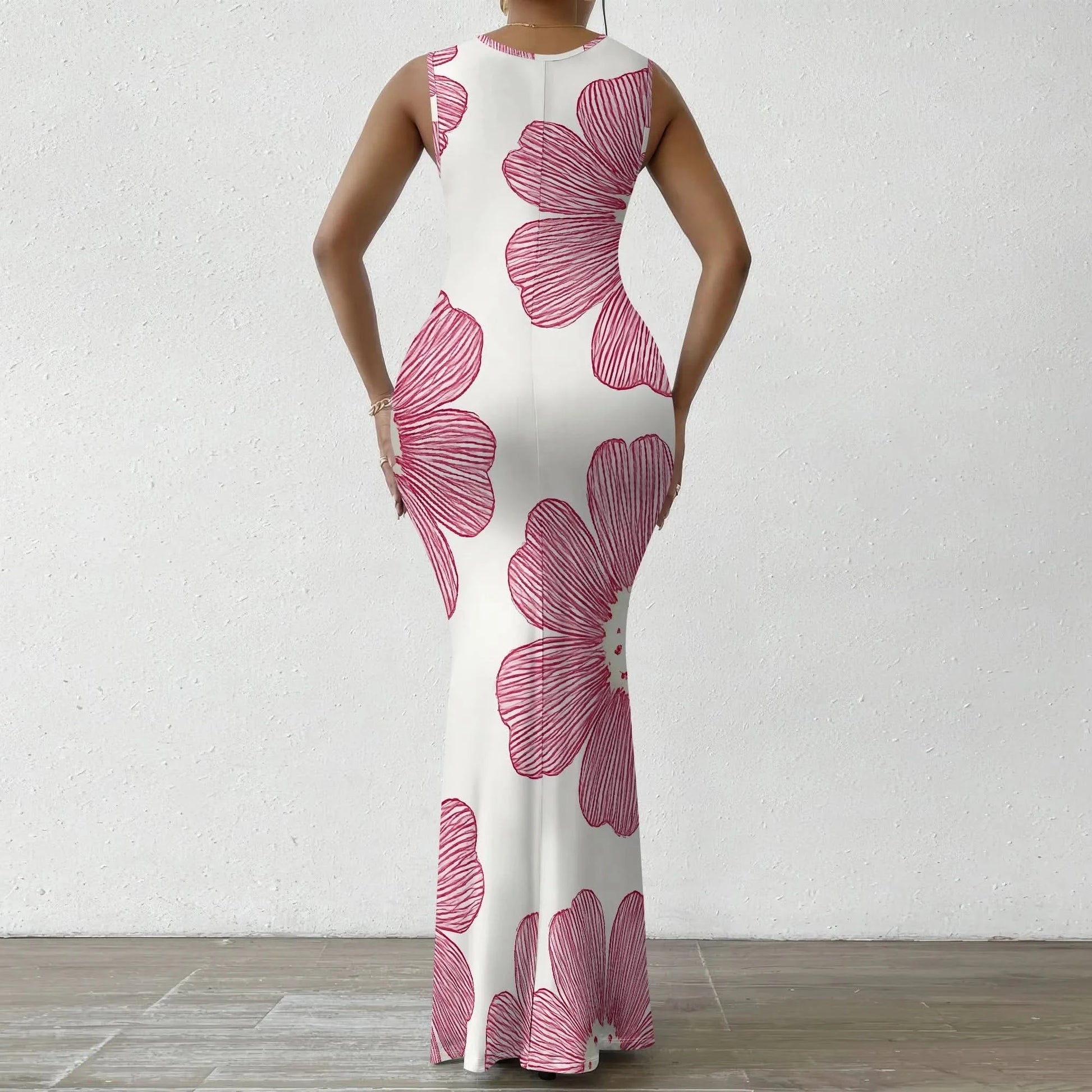 Women's Summer Rehearsal Dinner Dresses for Bride Sexy Floral Bodycon Dress Mermaid Elegant Sleeveless V Neck Formal Maxi Dresse - M & M Global