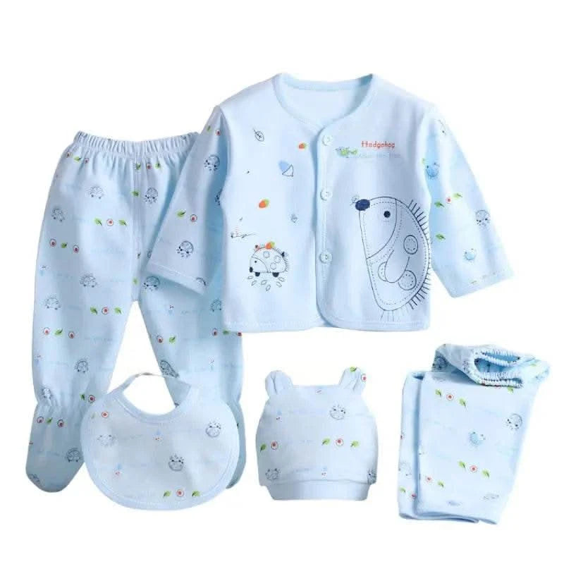 5pcs/set Newborn Baby Suit Set Top 2 Pants Hat Bibs 0-3 M Clothing Set Boy Girl Clothes Pure Cotton Breathable Cartoon Underwear - M & M Global