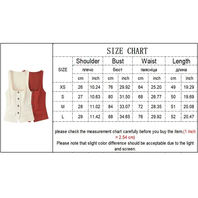 TFMLN 2025 Summer Women Sleeveless Solid Vests Chic Square Neck Office Waistcoat Female Single-breasted  Outwear Tops - M & M Global