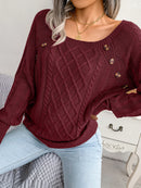 Women Casual Square Collar Buttons Long Sleeve Knitted Pullover Sweaters for Autumn Winter 2026