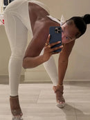 Weird Puss Sexy Peach Buttocks Jumpsuit Women Backless Halter Sleeveless Fitness Skinny Stretch Streetwear Sexy Activity Outfits