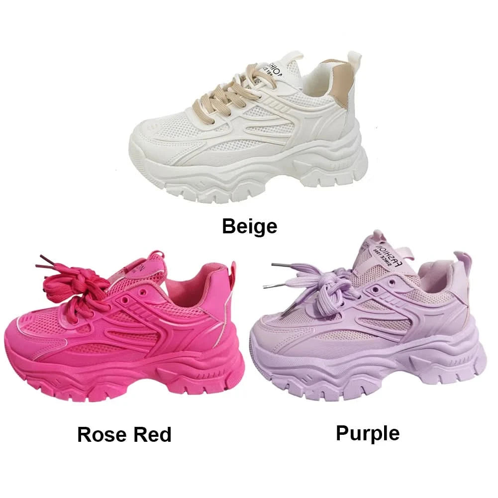 Chunky Fashion Sneakers Comfortable Casual Dad Shoes Lace-Up Walking Shoes Breathable Mesh for Women - M & M Global